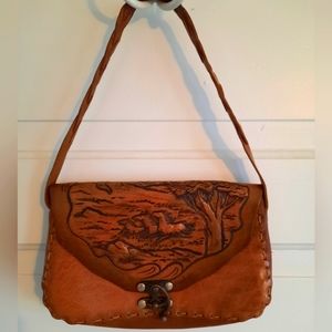 Horse Design Hand Made Carved Leather Small Purse